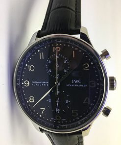 Iwc Portuguese 03 (41mm) chronograph esfera negra/piel negra