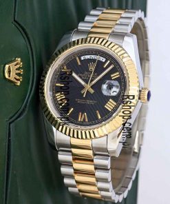 Replica de reloj Rolex Day-date 29 (40mm) 228238 Esfera negra President acero y oro / automático